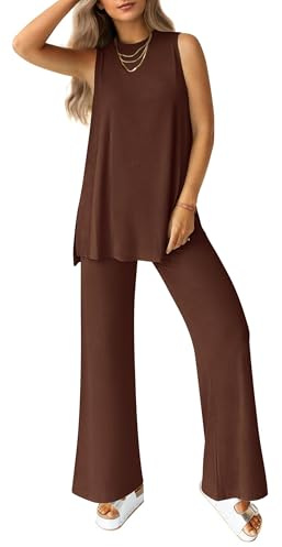 PRETTYGARDEN 2 Piece Lounge Sets for Women Travel Outfits, Light Coffee,XL