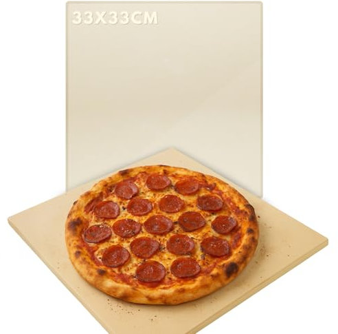 Reliapart Pizza Stone 33x33cm for Oven and BBQ, Square Cordierite Baking Stone with 1cm Thickness, Max Temp 800°C Ideal for Crispy Pizza, Bread, Cookies and More, for Ovens, Grills, Pizza Ovens