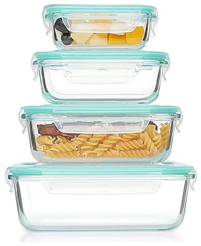 Lacusmall Glas-Frischhaltedosen mit Deckel, 4Pcs Vorratsdosen mit Deckel Meal Prep Boxen Glas, Mikrowelle, Auslaufsicher, Spülmaschinen & Gefrierschrankfreundlich