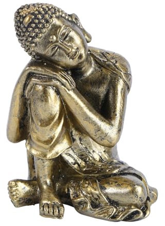 Vaguelly Statua Buddha in Resina Oro Retrò Decorazione Sacra Per Scrivania Soggiorno Accessorio Zen