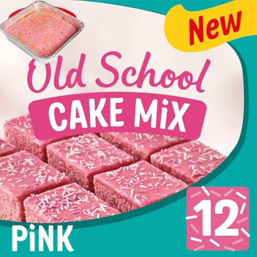 Old School Pink Traybake Cake Mix, 436g, Complete Baking Kit with Icing Mix and Sprinkles