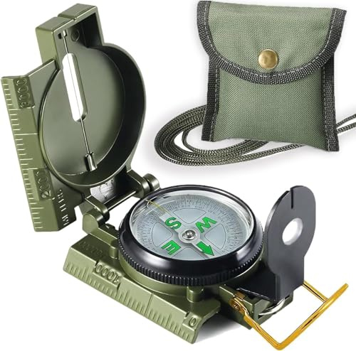 Militär Marschkompass mit Neigungsmesser & Nachtsicht | Wasserdichter Alu-Kompass mit Zielfernrohr, Vergrößerungslinse für Outdoor, Wandern, Bergsteigen, Camping. (G)