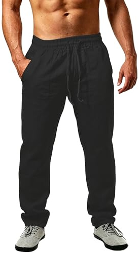 DUOLUVA Pantalon Coton Lin Homme Décontractés de Plage Léger Été Casual Yoga Pants avec Cordon Elastique S-2XL