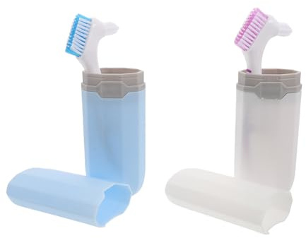 SEWACC Kit de Limpieza para Dentaduras Cepillo y Estuche de Plástico Tapa Sellada, Portátil para Viaje y Oficina, Adecuado para Adultos