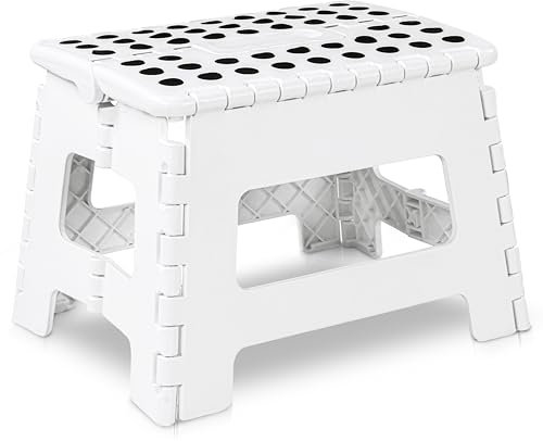 Utopia Home Folding Step Stool 9 Inch, Portable Anti Slip Surface for Kids and Adults, Heavy Duty Folding Stool with Carrying Handle, 300 lbs Load Capacity, Pack of 1, White