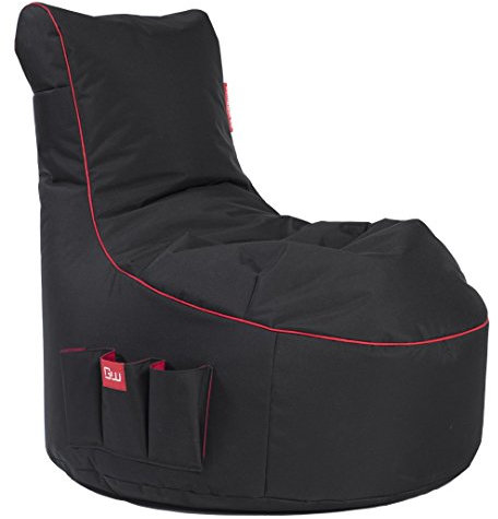Gamewarez Crimson Thunder 2.0 Sitzsack – Gaming-Sitzsack, Gamer Sessel mit Rückenlehne zum Zocken, Indoor und Outdoor geeignet, mit Seitentasche & Headset-Halter, Made in Germany, schwarz-rot