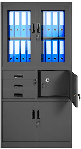 Jan Nowak Armoire de Bureau C018S Armoire en Acier Portes Battantes Tiroirs Revêtement en Poudre 185 cm x 90 cm x 40 cm