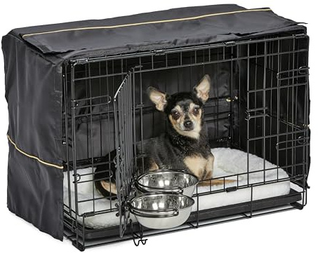 MidWest Homes for Pets XS Kit de inicio iCrate de doble puerta, pack de jaula de 59 cm para perros extra pequeños, incluye jaula, cama para mascotas, 2 cuencos y cubierta de privacidad
