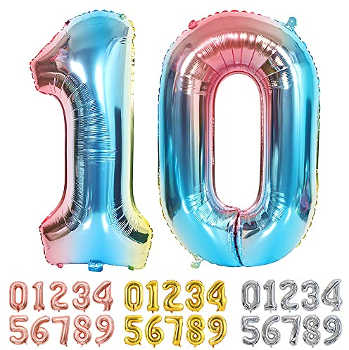 Ponmoo Foil Balloon Number 10 Gradient Blue, Giant Numbers 0 1 2 3 4 5 6 7 8 9 10-19 20-29 30-39 40-49 50-60-70-80-90-100, Large Balloons for Wedding Anniversary Birthday Party Decoration