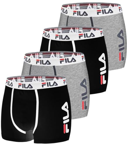 FILA Calzoncillos Hombre Boxer Algodón, Ropa Interior Hombre, Suave, Cinturón Antideslizante (Lote de 4)
