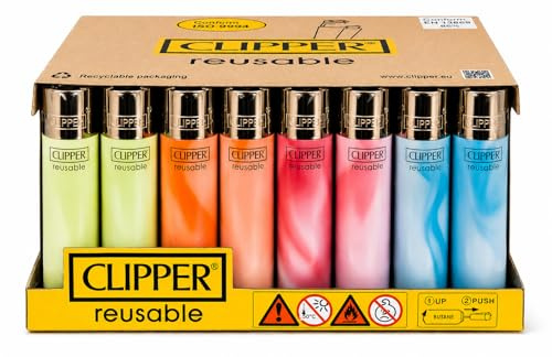Pack de Clipper 48 Mecheros Encendedores Liso CP11RH Fluo Nebula Y 1 Llavero Hibron Gratis(Fluo Nebula)