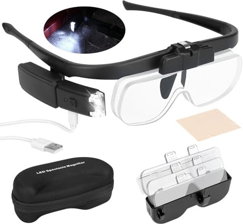 Linkstyle Head Magnifying Glasses for Hobbies, Lighted Magnifier with 3 Detachable Lenses for Reading Sewing, 1.5X to 2.5X