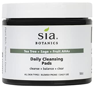 Sia Botanics Facial Cleansing Pads Natural Tea Tree Oil with Desert botanicals, and Natural Alpha-hydroxy Acid - 50 Pads