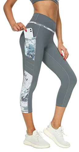 Buepeara Sport Leggings Damen Sporthose mit Taschen, High Waist Tights Laufhose Fitnesshose Für Sport & Alltag -Y2173 3/4 (Blau)/XL