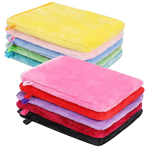 PHOGARY 10 PCS Microfiber Body Wash Mitts, Flannel Soft Face Mitten, Bath Spa Cloth, Reusable Makeup Remover Mitt Gloves, European Style Wash Cloth, 6×8inch, 10 Colors