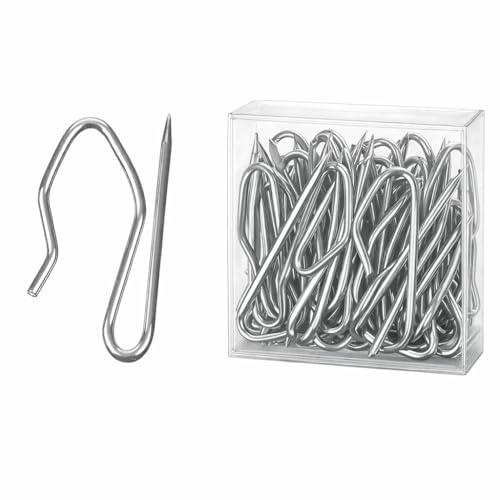 Curtain Hooks Metal- Heavy Duty Metal Pin Hooks, 50 Pack Curtain Pin Hooks for Pencil Pleat Curtains, Tracks, Rings and Rails - Silver