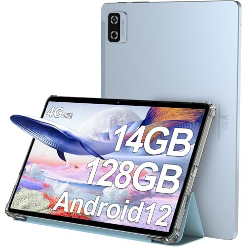 Tablet 10 Inch Blackview Tab12Pro 14+128GB/1TB, Android 12 Tablet GMS, FHD+IPS Incell Screen, 4G Tablet Sim Card Slot, 5G WIFI, 13MP Camera, 6580mAh, BT5.0, GPS, 2-Year Warranty, Tablet Case, Blue