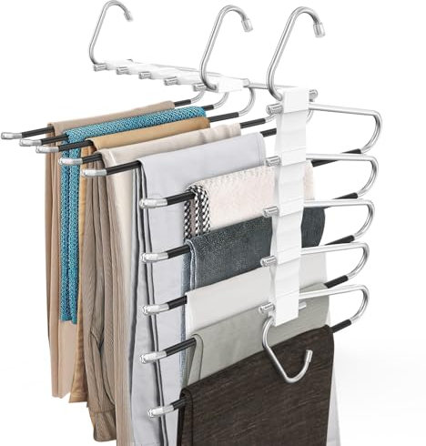 Loretoy Lot de 2 cintres pour pantalons économisant de l'espace, support multifonction antidérapant, tube en acier inoxydable épais, deux modes de suspension, rangement de garde-robe, convient à tous