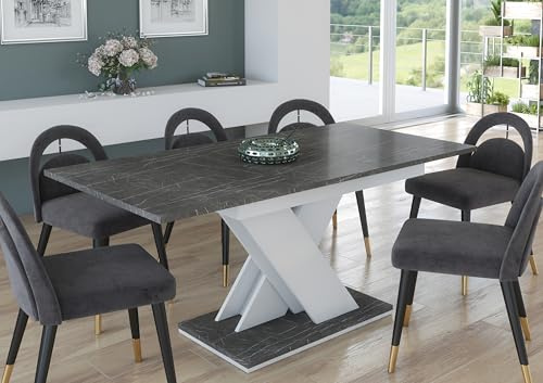 Furneo Tavolo 02 – Modern Extendable Dining Table Only, 120–160 cm, Grey Marble Effect Finish
