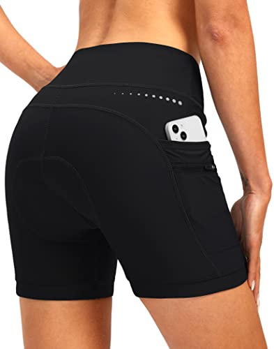 Women's 4D Padded Bike Shorts Padding Riding Underwear Cycling Bicycle Road Mountain Biking Cycle for Women with Zipper Pockets(Black,L)