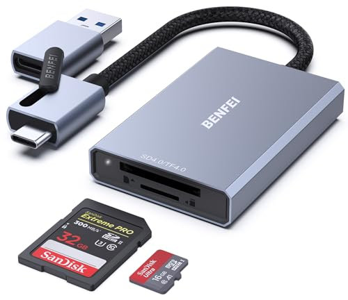 BENFEI SD 4.0 Kartenleser, USB-C/USB-A 2-in-1 Speicherkartenleser für SDXC SDHC SD MMC RS-MMC MicroSDXC MicroSD Micro SDHC-Karte, UHS-II und UHS-I Karten