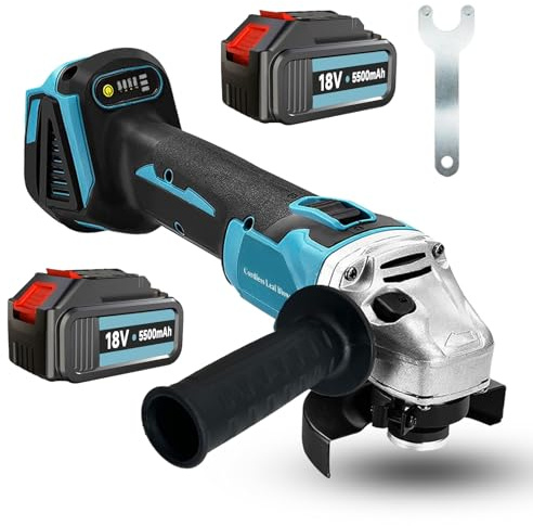 Cordless Angle Grinder 18V Brushless Angle Grinder Tool w/ 2X 5.5Ah Battery & Charger, 2-Position Adjustable Auxiliary Handle, for Cutting, Grinding, Polishing