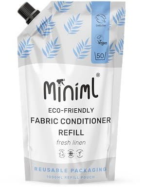 Miniml Eco Fabric Softener & Conditioner 1L Refill - Fresh Linen Scented All Natural Fabric Softener for Sensitive Skin - 100% Vegan & Cruelty Free (50 Washes)