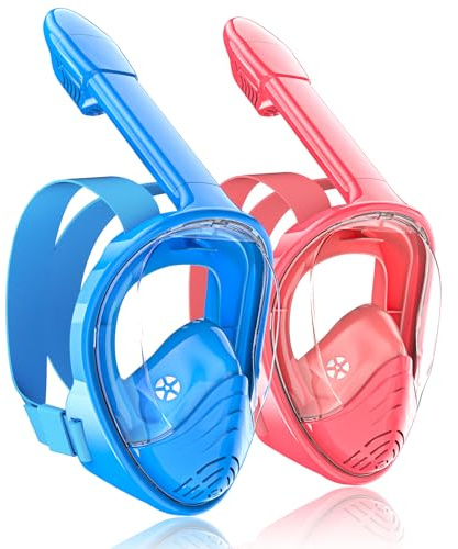 QingSong Kids Snorkel Mask Full Face, Snorkeling Set with Camera Mount, 180 Degree Panoramic View Snorkeling Gear Anti-Fog Anti-Leak