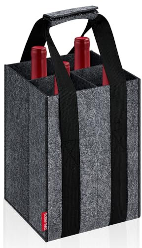 Eurhomewit Flaschentasche 4 Flaschen Flaschenträger, Filz Flaschen Tasche Wiederverwendbar Männerhandtasche für Bierflaschen Weinflasche Getränketasche - Dunkelgrau