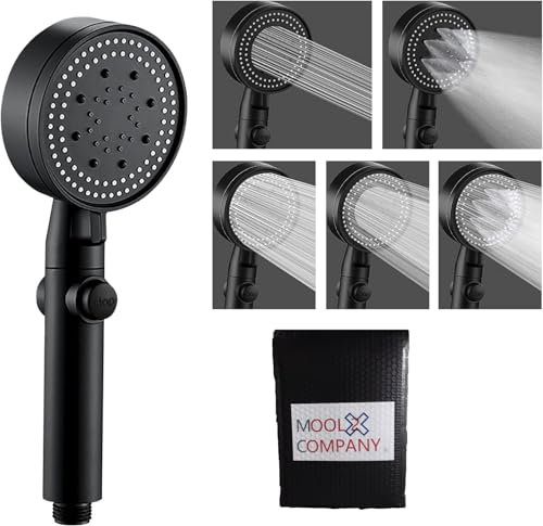 MOOL2 Alcachofa de Ducha Alta Presion. Antical. Alcachofa Ducha Color Negro. Ahorro de Agua. Cabezal de ducha extraíble con 8 modos de chorro. (para todo tipo de duchas rosca universal)
