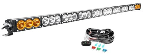 Willpower 54 Zoll 300W Led Arbeitsscheinwerfer Bar 12V 24V Led Scheinwerfer IP67 Led Bar für Offroad Auto Traktor LKW Zusatzscheinwerfer Rückfahrscheinwerfer Lightbar, mit Kabelbaum, Weiß & Bernstein