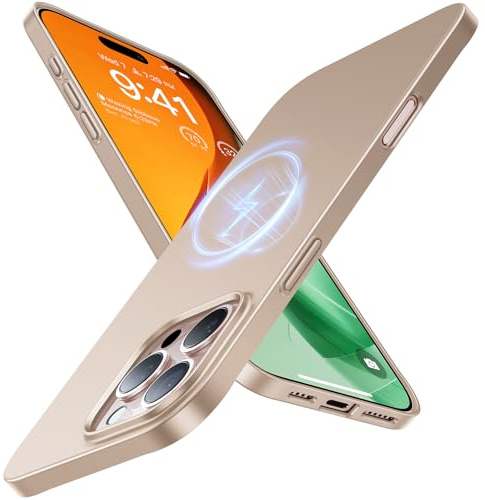 TORRAS Ultra Dünn für iPhone 16 Pro Hülle für MagSafe [Nr. 1 Magnetkraft] Handyhülle iPhone 16 Pro Stoßfest Kratzfest & Samtiger Griff Slim Hülle iPhone 16 Pro Case Gold