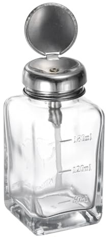QUARKZMAN 6 oz/180 ml glas pumppump transparent fyrkantig flaska flytande tryckpump tryck ner alkoholbehållare med metallvänd sminkskydd borttagare