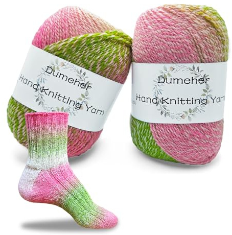 Dumeher 2 gomitoli di lana per calze con sfumatura di colore, in 80% lana vergine, 20% nylon, 50 g, 200 m, lana per lavorare a maglia e all'uncinetto, rosa loto