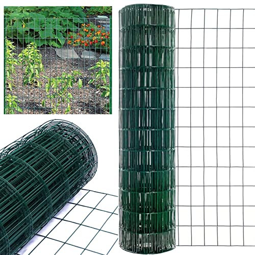 Chicken Mesh Wire Roll, Hot Dipped Galvanized Wire Garden Fence, PVC Coated Steel Metal Garden Mesh Animal Fencing for DIY Craft Poultry Pet Rabbit Netting Fence (0.9m x 10m, 4 x 3 Hole Size, Green)