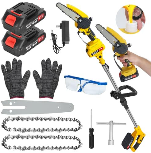 Makamsui Scie à Perche 2 en 1 et Mini Tronçonneuse Sans Fil avec 2 Batteries 1,5 Ah, Chaîne Électrique Sans Balais 15,2 cm avec Extension, Portée Maximale 1,5