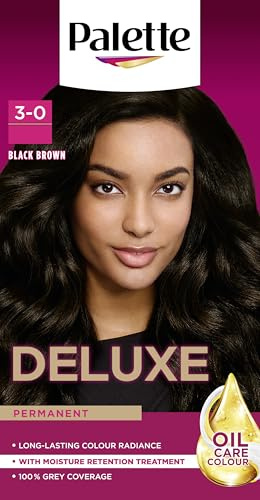 Palette Deluxe Creme Colouration 1-0 Deep Natural Black Hair Dye, Permanent Hair Dye, Long-Lasting Hair Colouring with Moisture Retention Treatment and 100% Grey Coverage