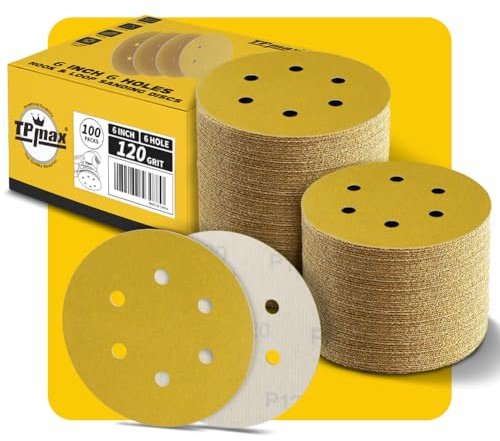 Disques Abrasifs Auto-agrippants 150mm 6 Trous - 100 Pièces, Grain 120, Disques Ponceuse Orbitales, Crochet et Boucle, Pour Meulage et Polissage du Bois et Métal