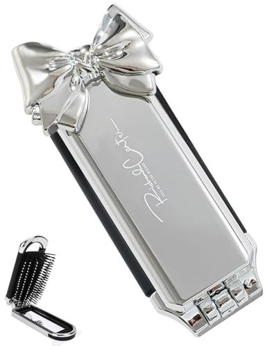 TPZORJX Spazzola per Capelli da Viaggio con Mini Specchio, Argento, Pieghevoli Spazzola Pettine per Massaggi Strumenti compatti per Lo Styling dei Capelli per Palestra, Viaggi, Borsa, Nuoto
