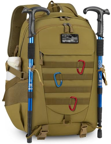 RAINSMORE Military Tactical Backpack Large Hiking Camping Rucksack 40L Water Resistant Molle Hunting Trekking Rucksack Brown