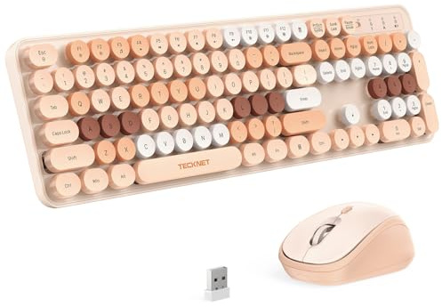 TECKNET Colorful Wireless Keyboard and Mouse Combo, Dual Bluetooth & 2.4G, Quiet Retro Typewriter Style, Full Size Bubble Keyboard with Number Pad, Aesthetic Desk Set for Laptop, PC, and Office Use