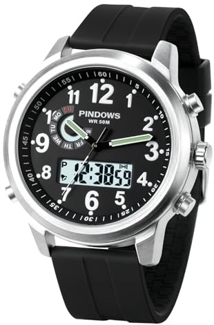 PINDOWS Orologio da uomo, impermeabile fino a 30 m, militare, digitale, analogico, sportivo, multifunzionale, con retroilluminazione a LED, doppio fuso orario, sveglia, cronometro, calendario, L644N2