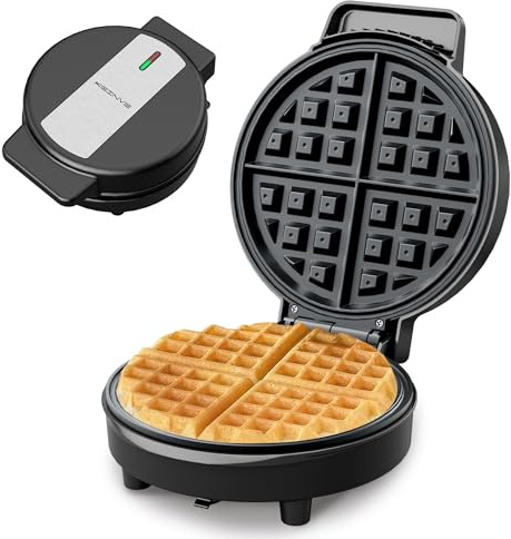 KEINVE Waffle Maker, 8'' Round Classic Waffle Maker Machine, 1000W | Makes 1 Full or 4 Quarter Waffles, Non-Stick Waffle Irons, Easy to Clean, Perfect for Breakfast