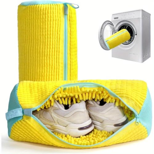 Lvozize 2 Piezas Bolsa Lavadora Zapatillas, Reutilizables Bolsas para Lavar | Limpieza Total 360°, Cremallera Oculta de Cierre Automático, Incluye 2 Ganchos, para Colgarpara Todo Tipo de Calzado