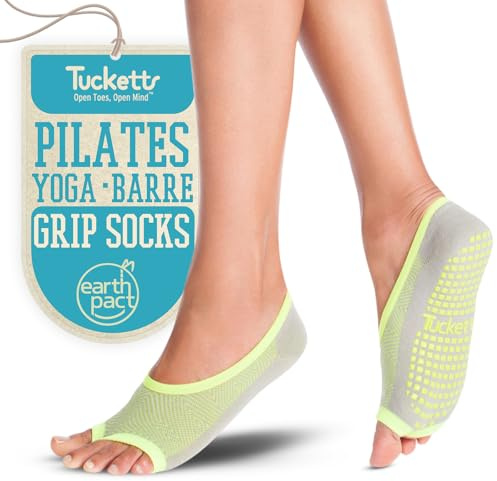 Tucketts Womens Pilates Yoga Socks, Toeless Non Slip Skid - Ballerina Style (Chaux gris)