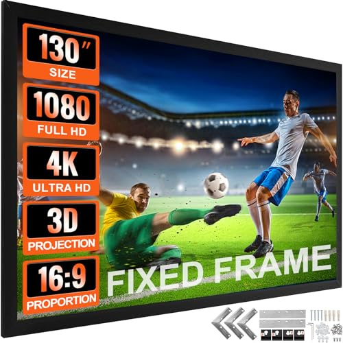 VEVOR Pantalla de Proyector Cine 16: 9 HD, Pantalla de Proyección, Pantalla de Película HDTV 4K, Pantalla de Proyector 3D de Marco Fijo, Pantallas al Aire Libre Inflable Tamaño Diagonal de 130
