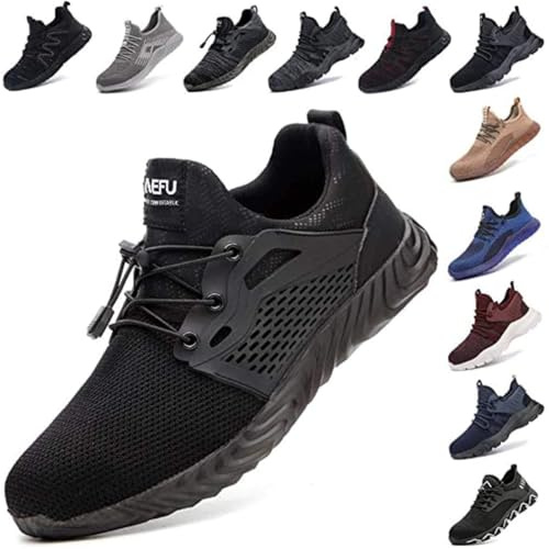Hitmars Chaussures de Sécurité Hommes Femme Embout Acier Travail Chantier Protection Basket securite Légère Antidérapante Noir Bleu Gris Vert Rose 36-48 EU Noir 41