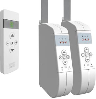 WIR elektronik, eWickler 2 Fenster Funk-Set, eW930-F, 2x elektrischer Gurtwickler + 1x Fernbedienung FB-9, für 17-23 mm Gurtband, Aufputz, bis 45 kg, Fahrtzeiten einstellbar, inkl. Netzstecker