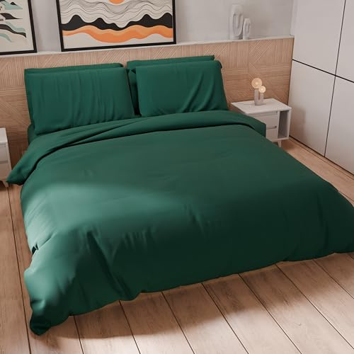 PETTI Artigiani Italiani - Enkeltäcke, Påslakan och örngott i Microfiber, Enfärgad smaragdgrön, 100% tillverkad i Italien