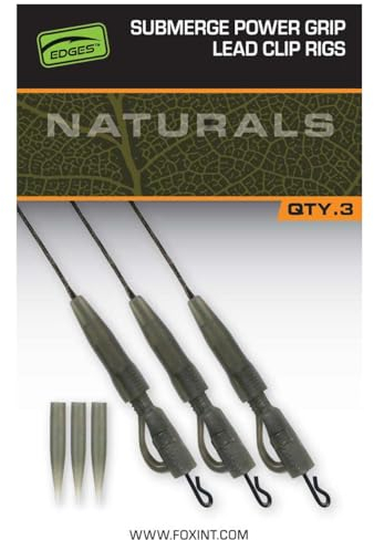 Fox Naturals Submerge Power Grip Lead Clip Leader 30lb 75cm - 3 Karpfenvorfächer, Karpfenrigs, Vorfächer zum Karpfenangeln